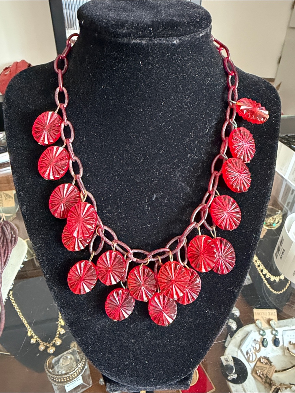 Vtg Red Statement Necklace